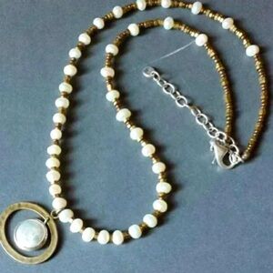 Silpada Vintage Go Coastal Pearl Brass & Sterling Silver Necklace 19" Adjustable